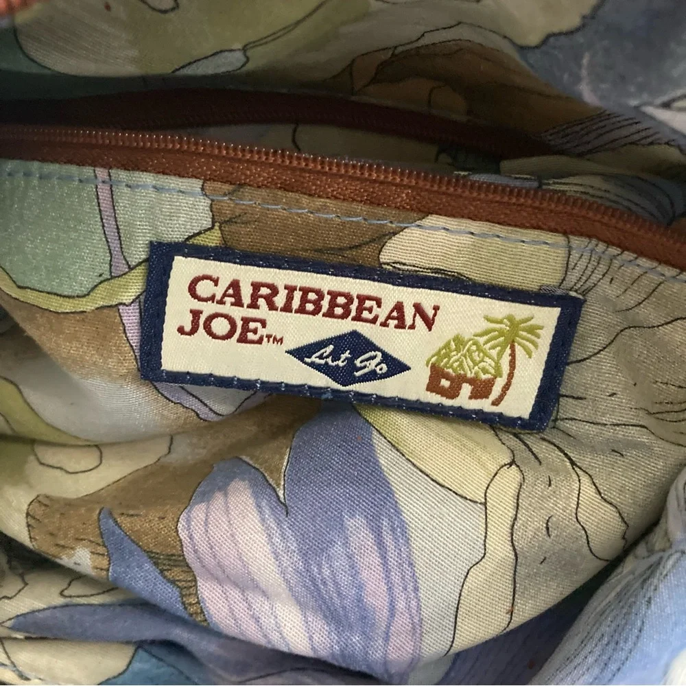 Caribbean Joe‎ navy canvas hobo bag w/ brown faux leather trim & print lining